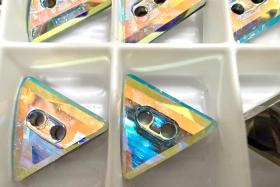 12mm Swarovski Crystal Aurore Boreale Triangle Button, Vintage Austrian Crystals (3038)