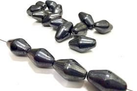 Jet Hematite Fire Polished Oval Glass Beads (17x10 mm)