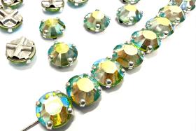 Vintage Swarovski Peridot Aurore Boreale Crystal Rose Montees, 40ss Silver Plated Settings
