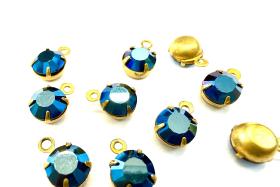 Swarovski Crystal Metallic Blue Drop, Brass Setting (6mm, 28ss)