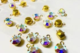 Swarovski Crystal Aurore Boreale Drop, Brass Setting (6mm, 28ss)