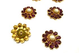 16mm Vintage brass Swarovski Flower Design in Amethyst pearl crystal Embellishment DIY Supplies wedding decorations