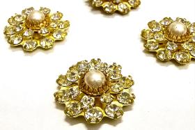 16mm Vintage brass Swarovski Flower Design in Pearl crystal Embellishment DIY Supplies wedding decorations