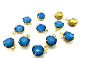 Swarovski White Opal Sky Blue Drop, Brass Setting (6mm, 28ss)