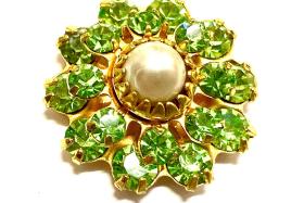 16mm Vintage brass Swarovski Flower Design in Peridot pearl crystal Embellishment DIY Supplies wedding decorations