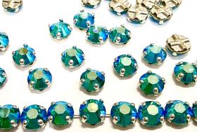 Vintage Swarovski Emerald AB Crystal Rose Montees, 34ss Silver Plated Settings