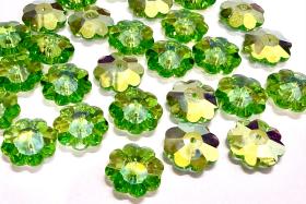 12mm Swarovski Crystal Flower Beads, Peridot Aurore Boreale Finish