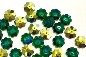 12mm Swarovski Crystal Flower Beads, Emerald Aurore Boreale Finish