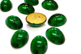 Swarovski 14x10 mm Vintage 2190 Emerald Foiled Flat Back Oval Cabochon Cabs