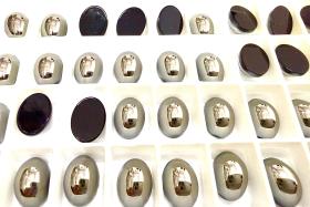 Swarovski 8x6 mm Vintage 2190 Jet Metallic Silver Foiled Flat Back Oval Cabochon Cabs