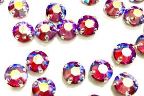 Vintage Swarovski Crystal Light Siam AB Rose Montees, 30ss Silver Plated Setting