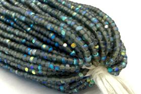 Charlotte Cut Seed Beads 11/0, Patina Matt Black Diamond Aurore Boreale