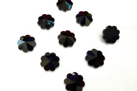 14mm Vintage Swarovski Crystal Flower, Jet , unfoiled Flat Back