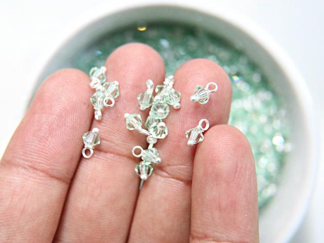 4mm Swarovski Chrysolite crystal dangles in Sterling Silver wire wrapped- charms- drops- jewelry making 72/144/432/1000Pieces