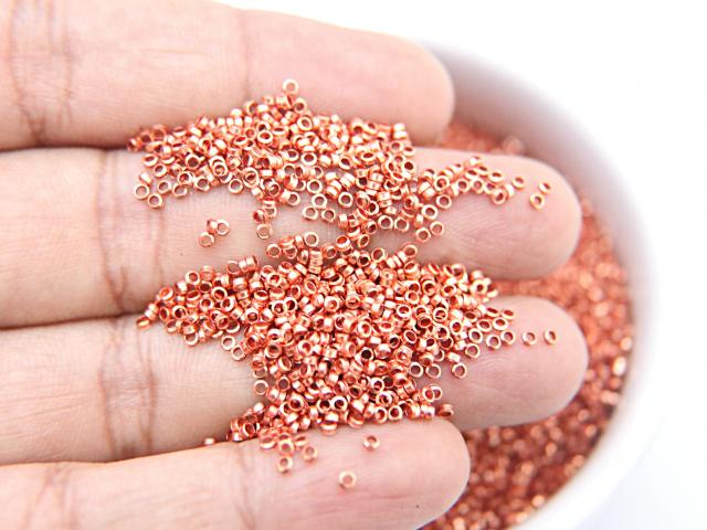 1.7mm Micro Rose Peach Metallic Plated Tube Beads 5/10/100 Grams High Quality Nail Art / Haute Couture Embroidery / doll making / craft bead
