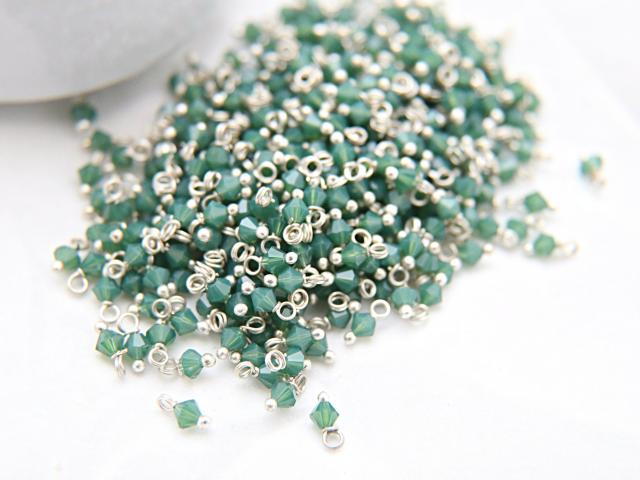 4mm Swarovski Palace Green Opal crystal dangles in Sterling Silver wire wrapped- charms- drops- jewelry making 36/72/144/432/1000Pieces