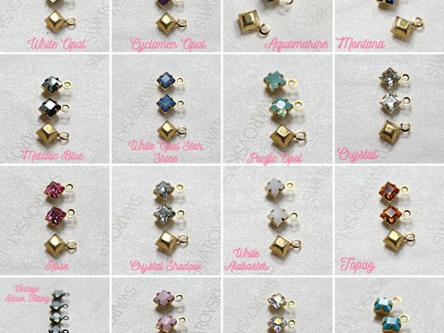 Swarovski 4mm fancy stone square setting drop one loop in 15 Colors 6/12/36/144/720 Pieces premium jewelry supplies in Brass setting charms