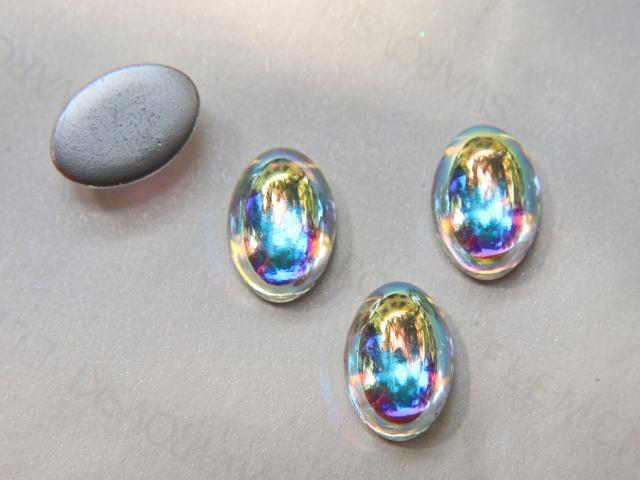 Swarovski 16x11 mm Vintage Crystal Aurore Boreale Flat Back Oval Cabochon Cabs in Crystal foiled 2/6 Pieces